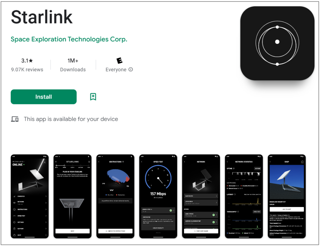 Giao diện ứng dụng Starlink